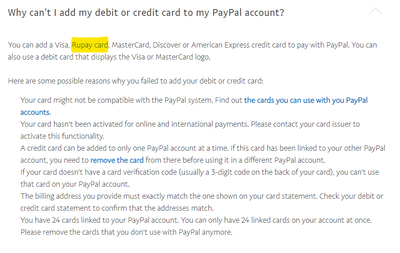 Can we link our RuPay debit card on PayPal?